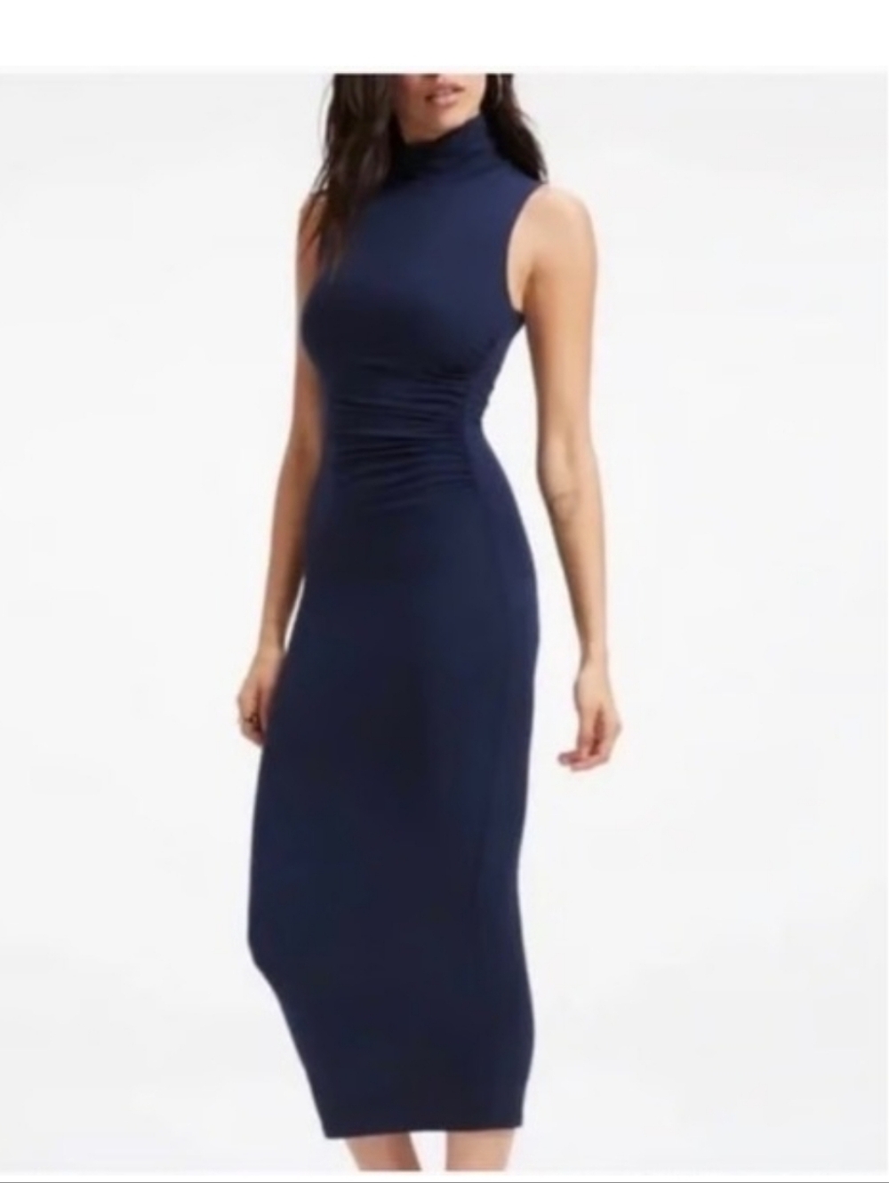 NWT Good American Mock Neck Ruched Side Midi Dress